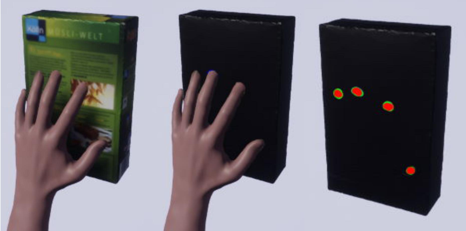 The Forcemap is a completely new idea and shows how strong the object was touched
									during the grasp. A red colour indicates a strong grasp while green indicates a lighter grasp.