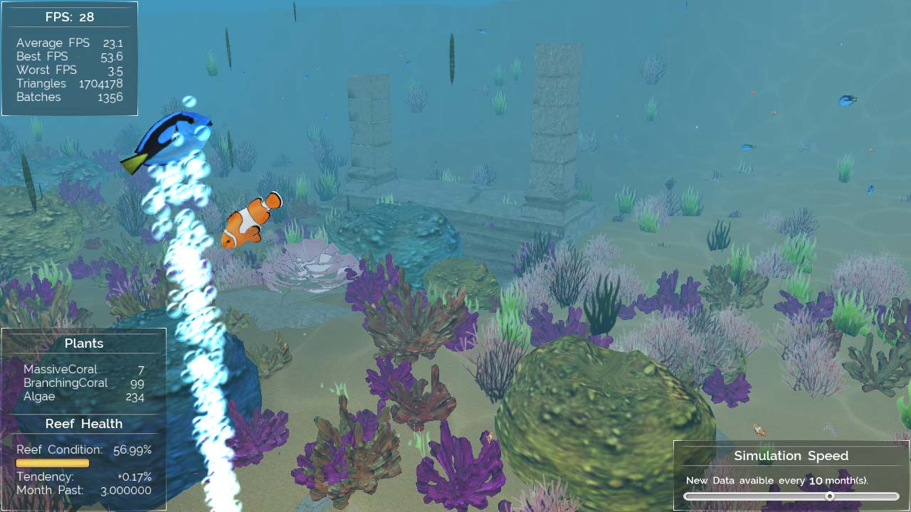 Healthiness simulation of the reef with adjustable speed.